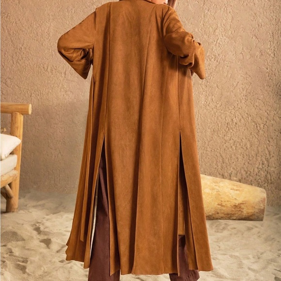 Slit Tied Collared Neck Longline Coat - Picture 3 of 8